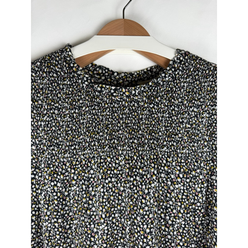 Women's CASLON Smocked Floral Print Sleeveless Top Black/White Size XL - Picture 2 of 8
